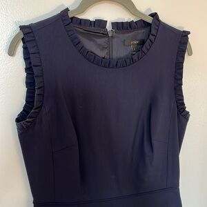 J Crew navy wool suiting dress ruffle neck size 4